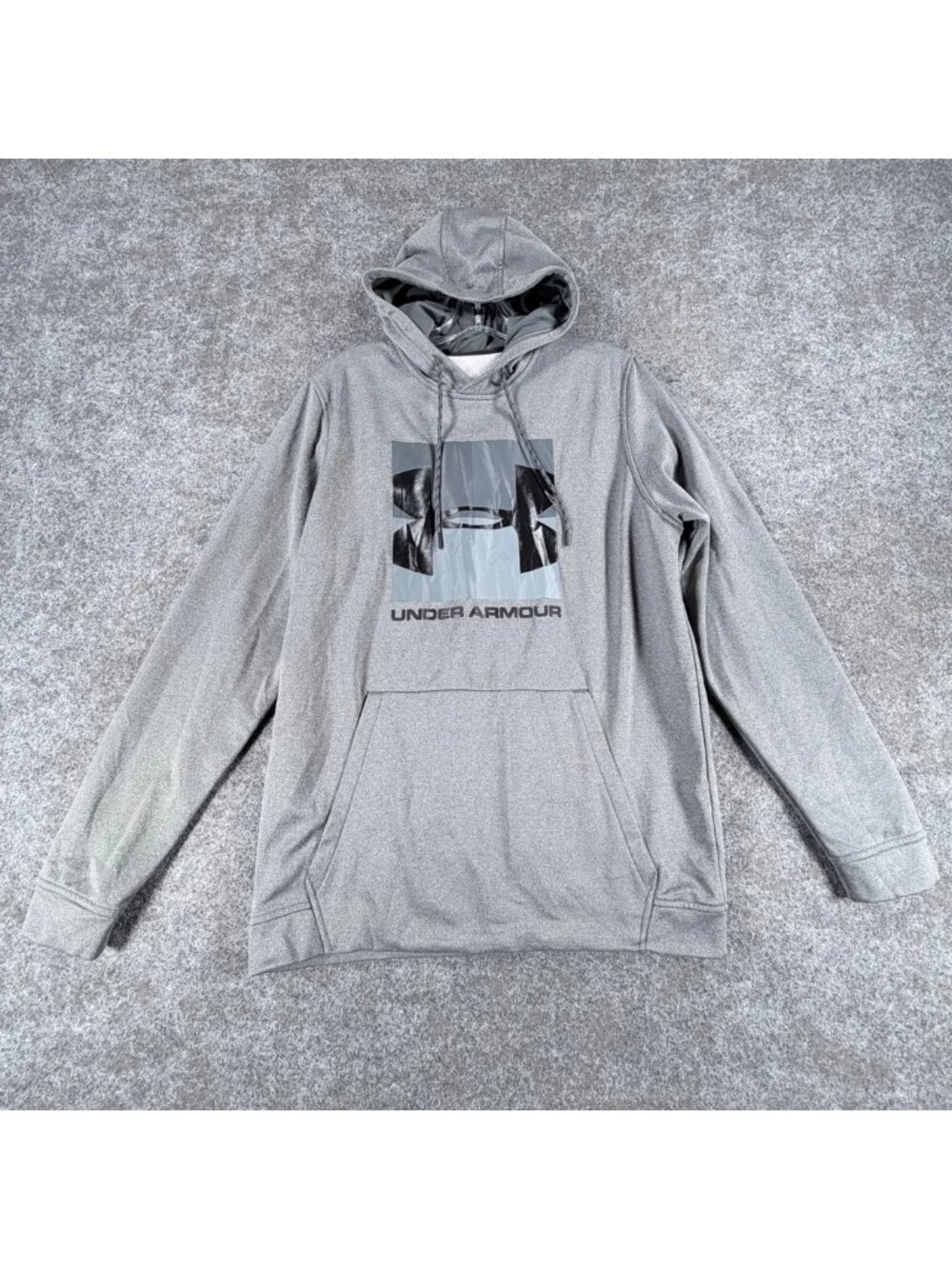 Under Armour Coldgear Pullover Hoodie Mens M Gray‎ Fleece Graphic Logo Loose Fit